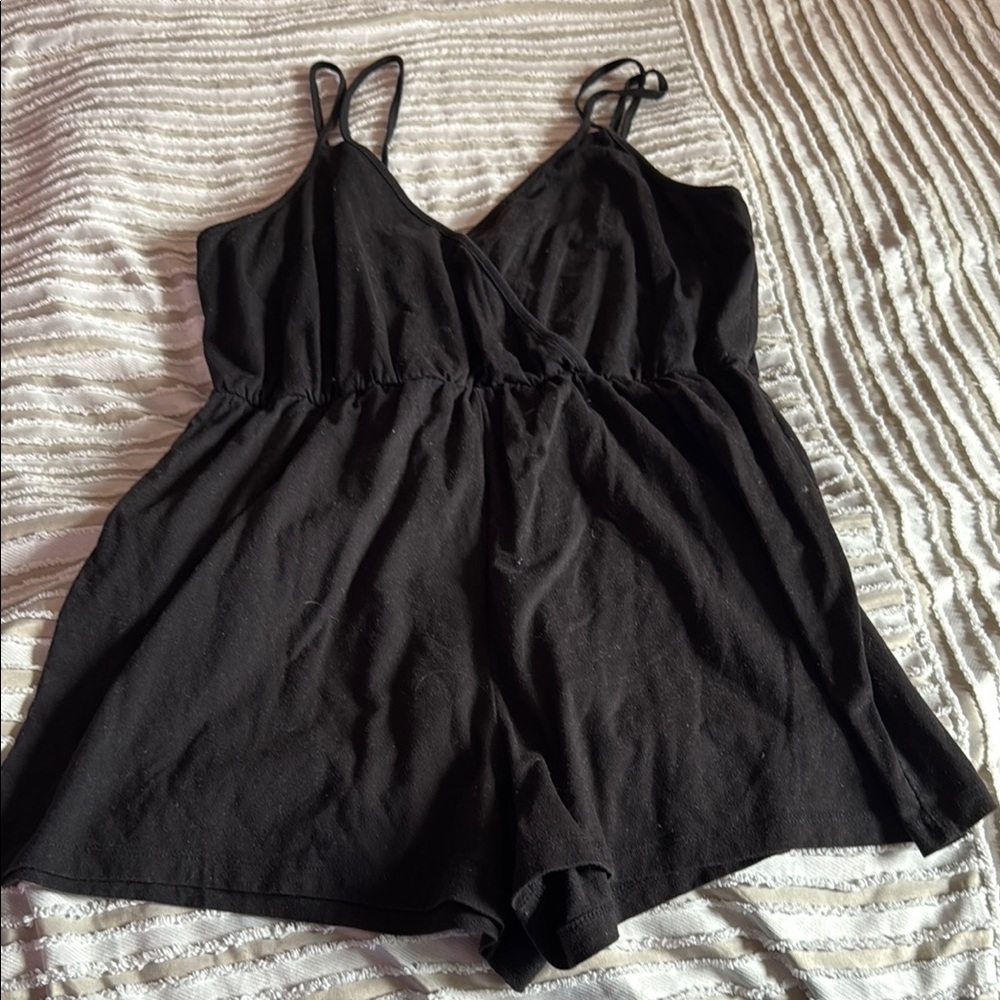 SHEIN Black V-Neck Jumpsuit with Elastic Waist